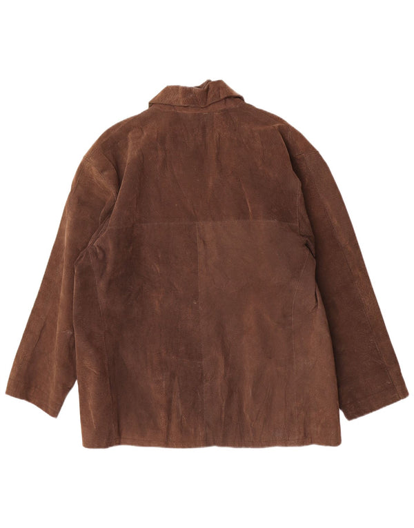 Giacca in pelle vintage da donna vestibilità ampia UK 14 Pelle marrone medio
