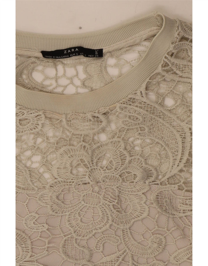 Top Blusa Donna Zara UK 10 Piccolo Grigio Floreale