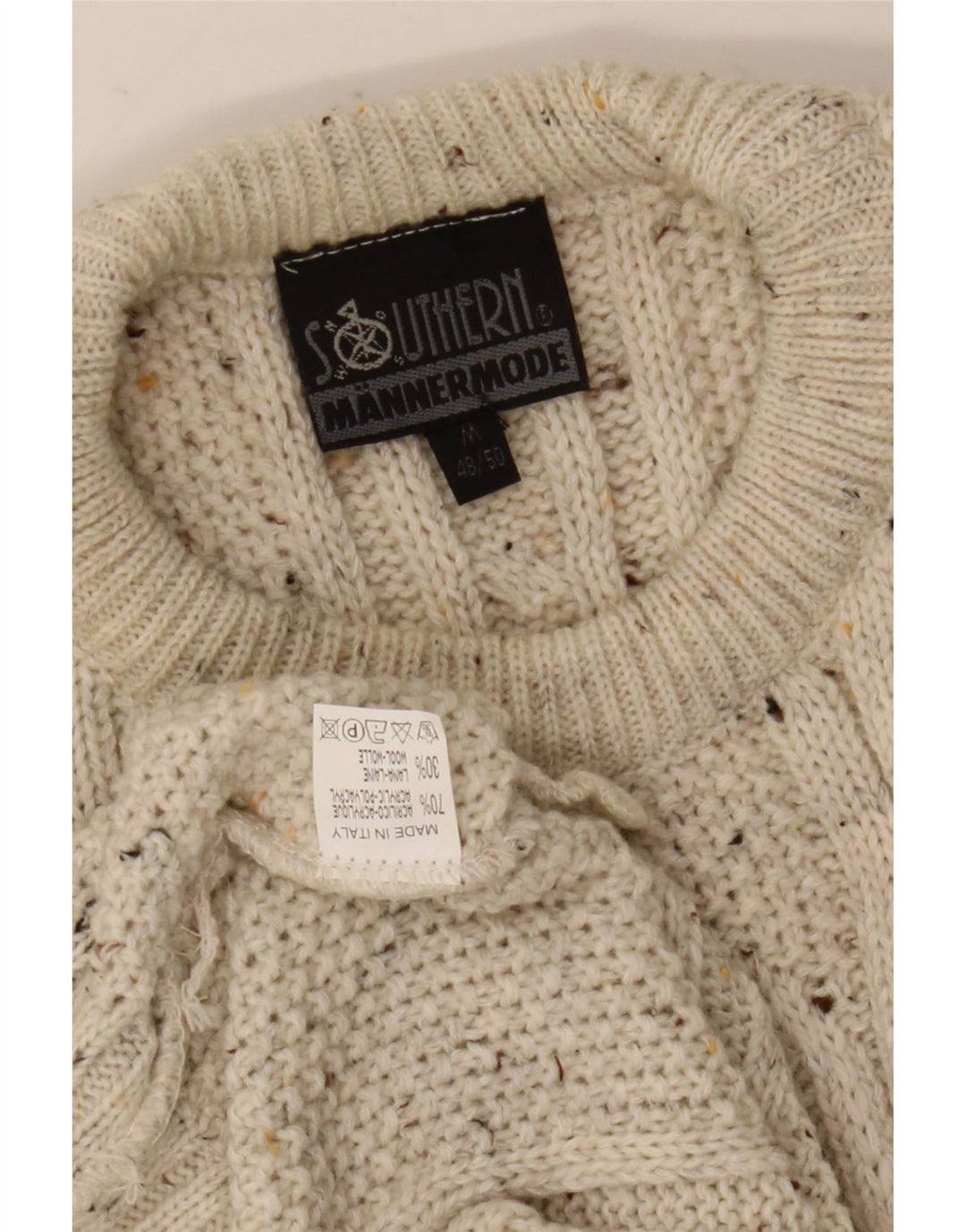 Maglione girocollo da uomo vintage vestibilità ampia, girocollo, medio, bianco sporco, chiazzato