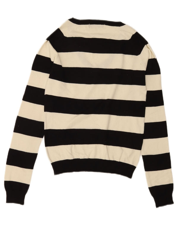 Maglione Zara da donna con scollo a V UK 12 cotone a righe nere medie