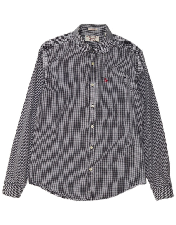 Penguin Camicia da uomo Heritage slim fit in cotone a quadretti medio blu navy