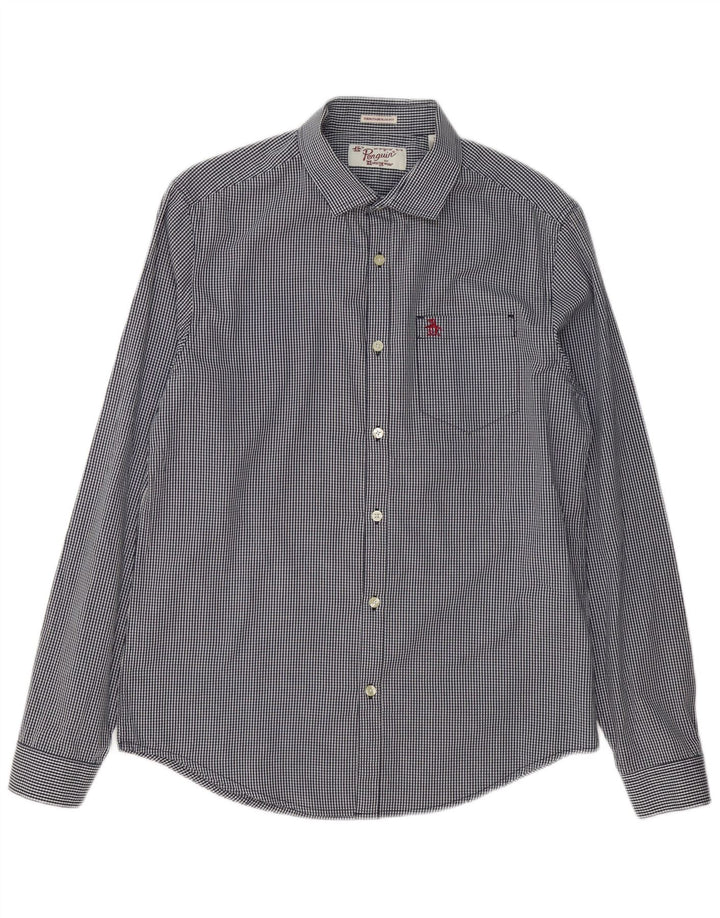 Penguin Camicia da uomo Heritage slim fit in cotone a quadretti medio blu navy