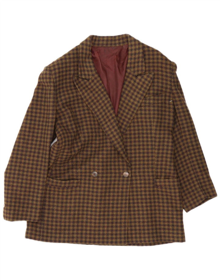 Giacca blazer doppiopetto vintage da donna UK 16 grande quadretto marrone