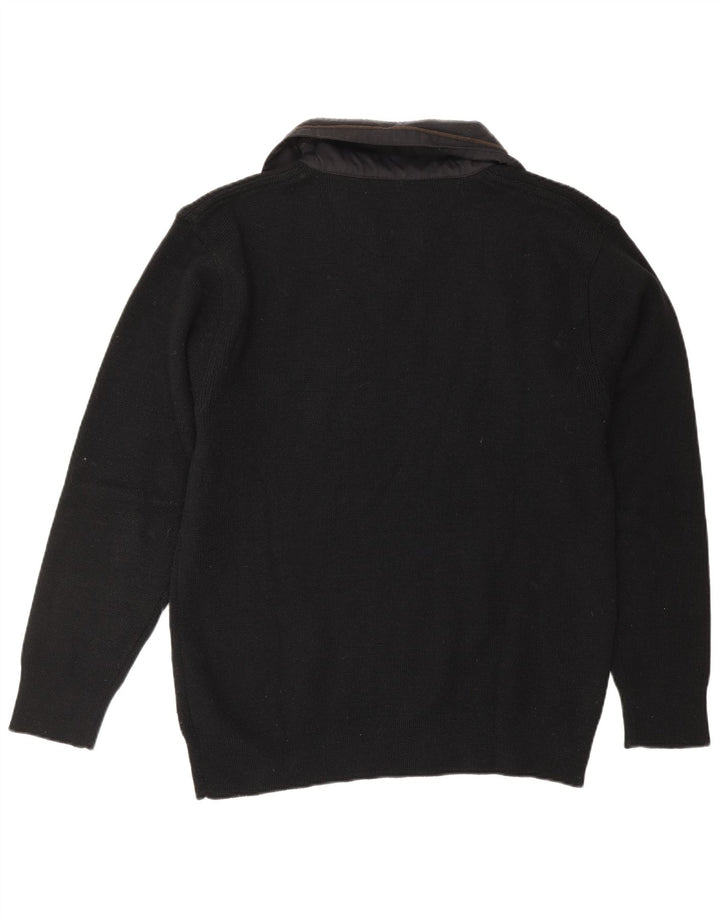 VINTAGE Maglione da uomo con collo con zip grafico Maglione grande acrilico nero nautico