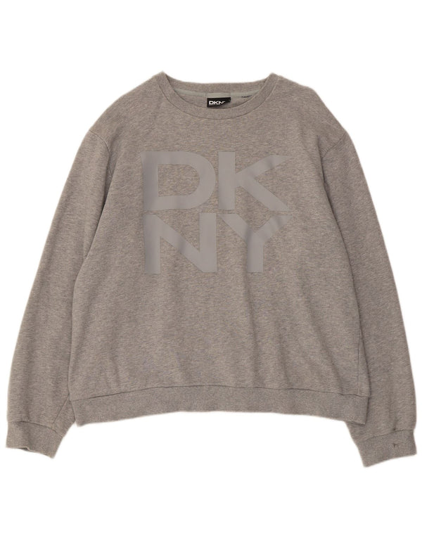 DKNY Womens Donna Karan Graphic Sweatshirt Jumper UK 18 XL Grey Cotton