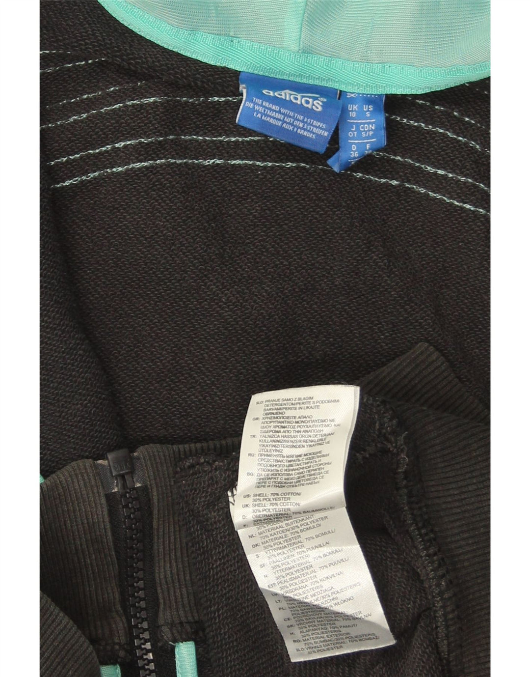 Maglione con cappuccio e zip da donna ADIDAS UK 10 piccolo cotone nero