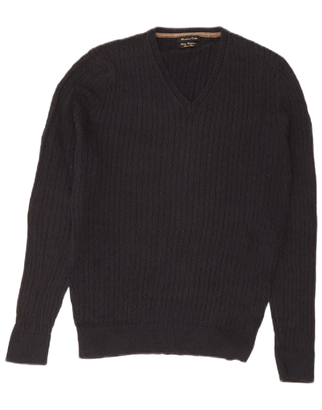 Massimo Dutti Maglione da uomo con scollo a V in cotone medio blu navy