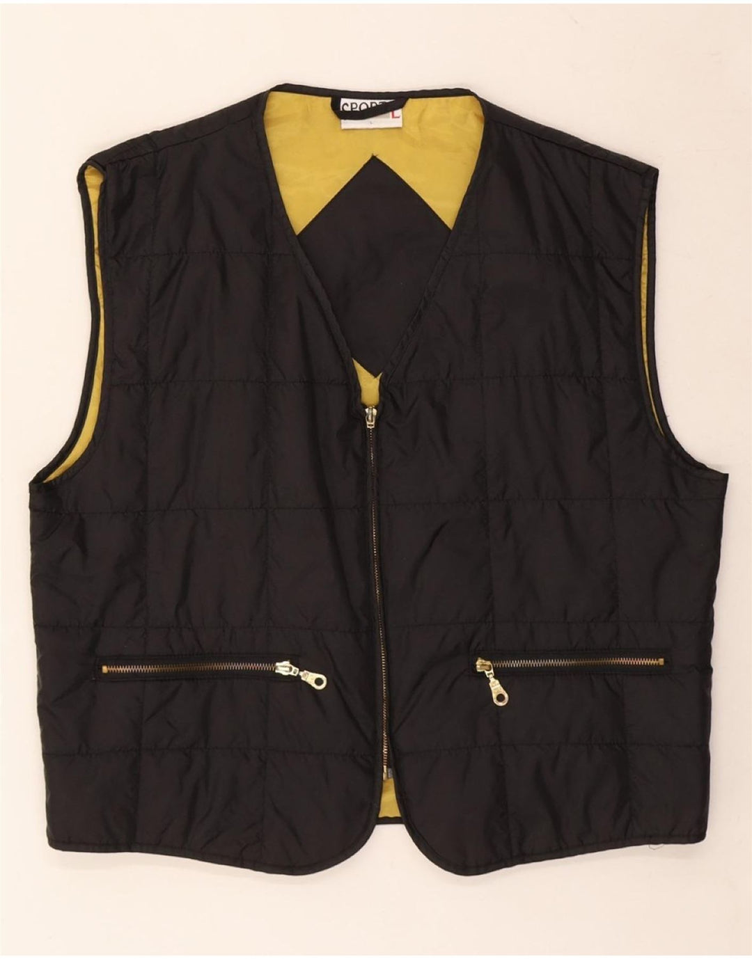 VINTAGE Womens Padded Gilet UK 16 Large Black Polyester