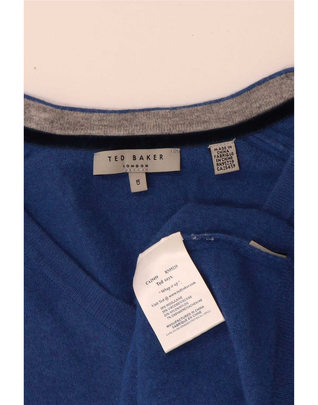 Maglione maglione da donna con scollo a V Ted Baker taglia 5 XL lana blu