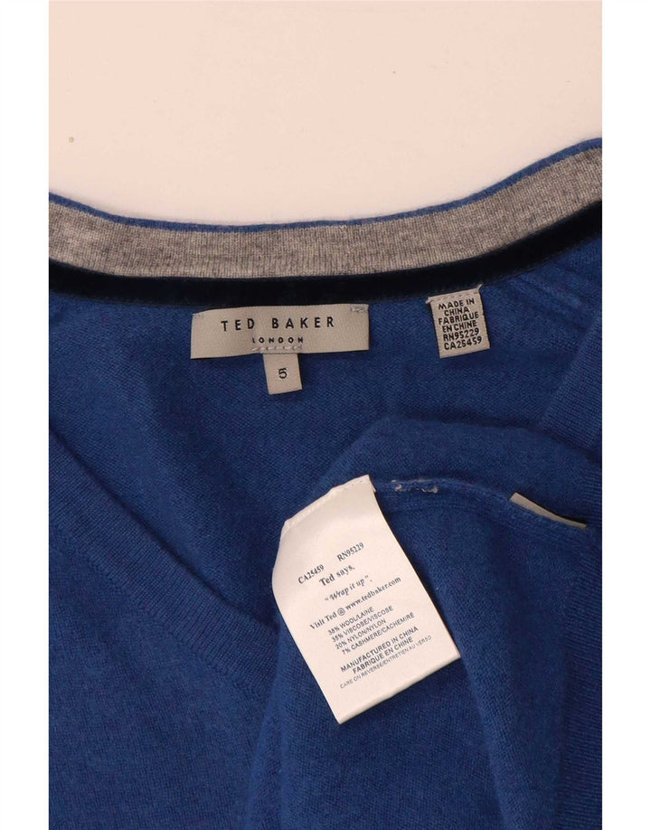 Maglione maglione da donna con scollo a V Ted Baker taglia 5 XL lana blu