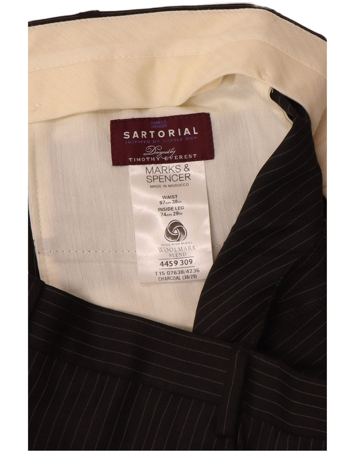 MARKS & SPENCER Pantaloni da abito dritti da uomo W38 L29 Lana gessata grigia