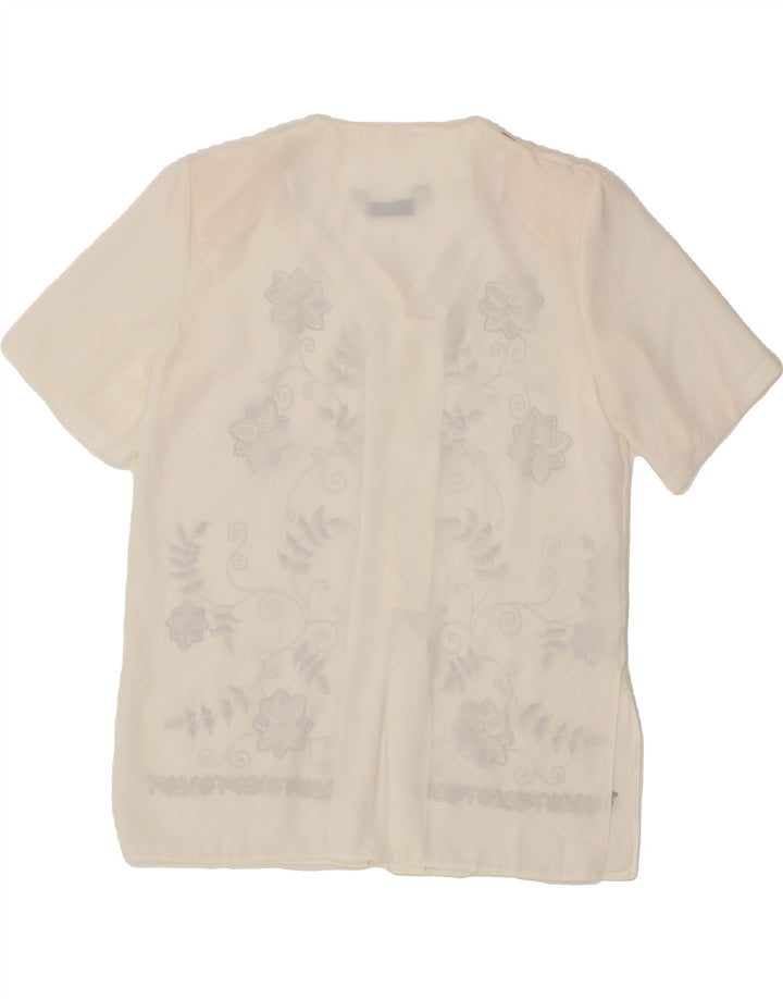 VINTAGE Womens Short Sleeve Shirt Blouse UK 12 Medium Off White Polyester Vintage Vintage and Second-Hand Vintage from Messina Hembry 