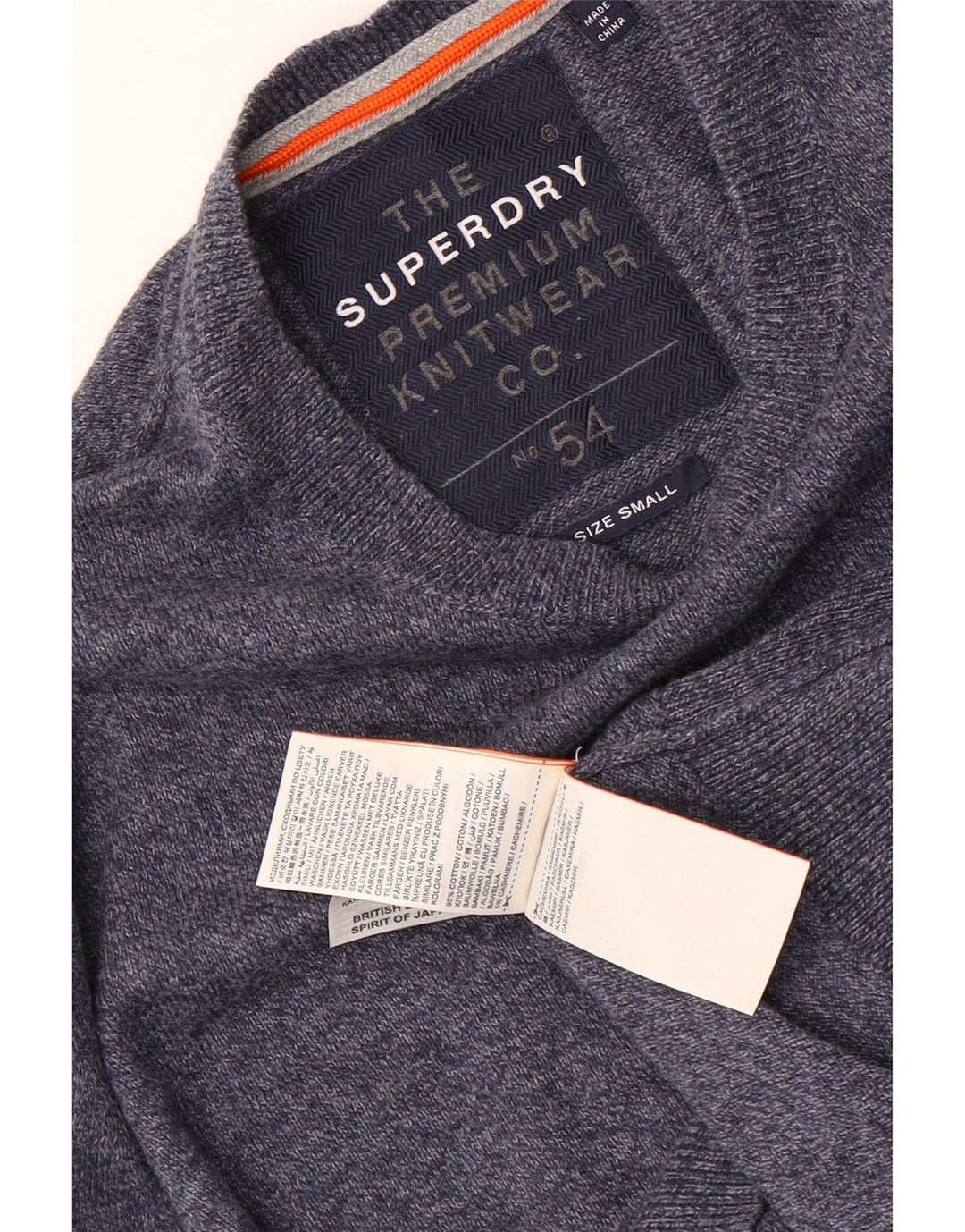 Maglione maglione girocollo da uomo SUPERDRY piccolo cotone screziato blu