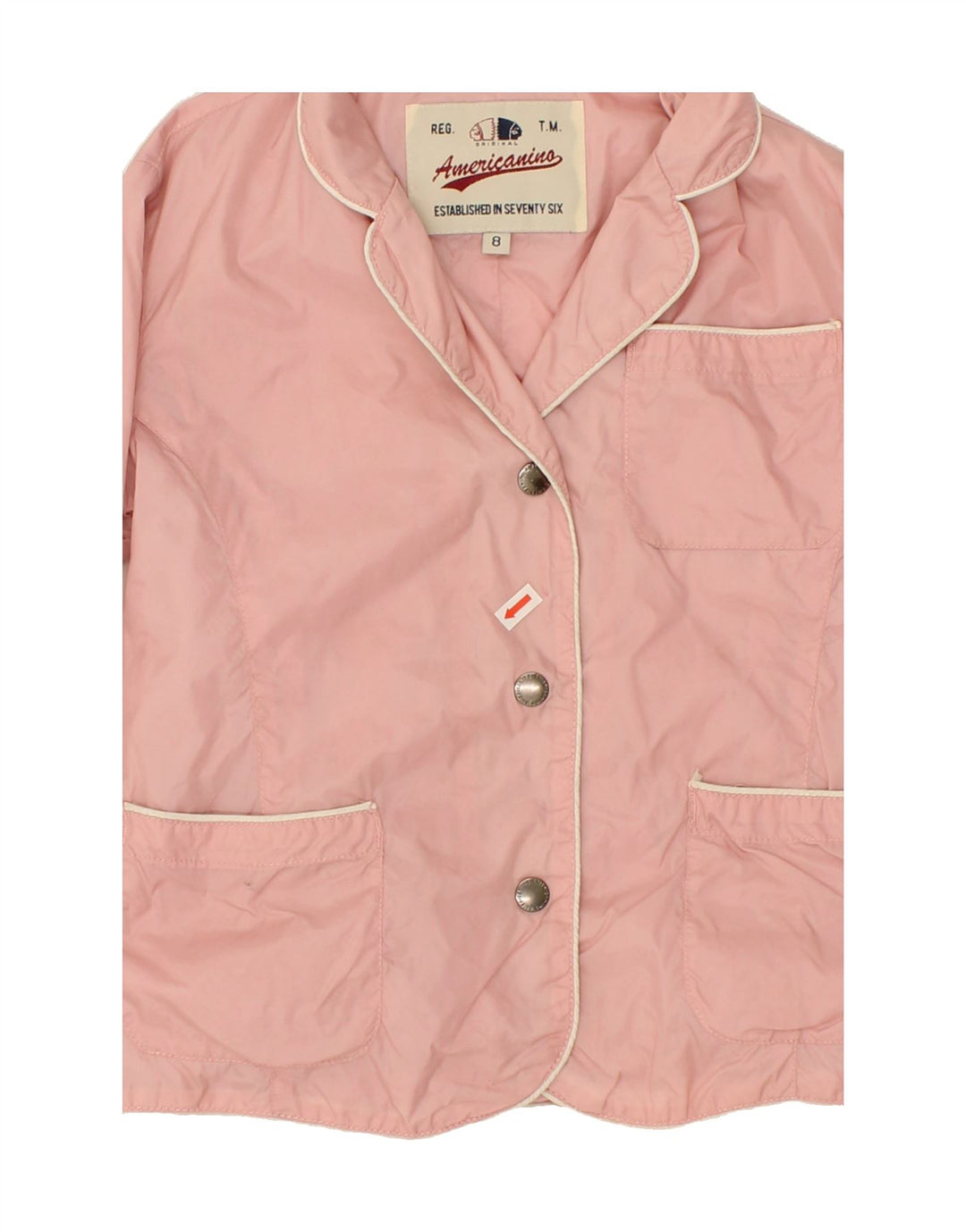 AMERICANINO Girls 3 Button Blazer Jacket 7-8 Years Pink Nylon Vintage Americanino and Second-Hand Americanino from Messina Hembry 