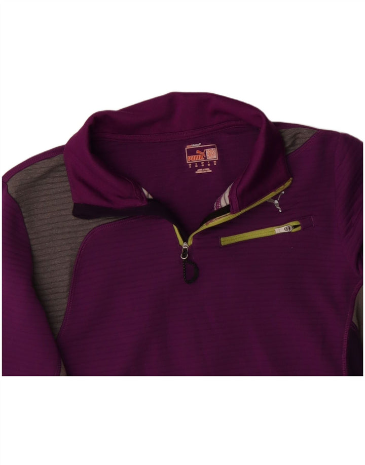 PUMA Maglia da ginnastica da donna con collo e zip, taglia UK 10 Small Purple Colourblock