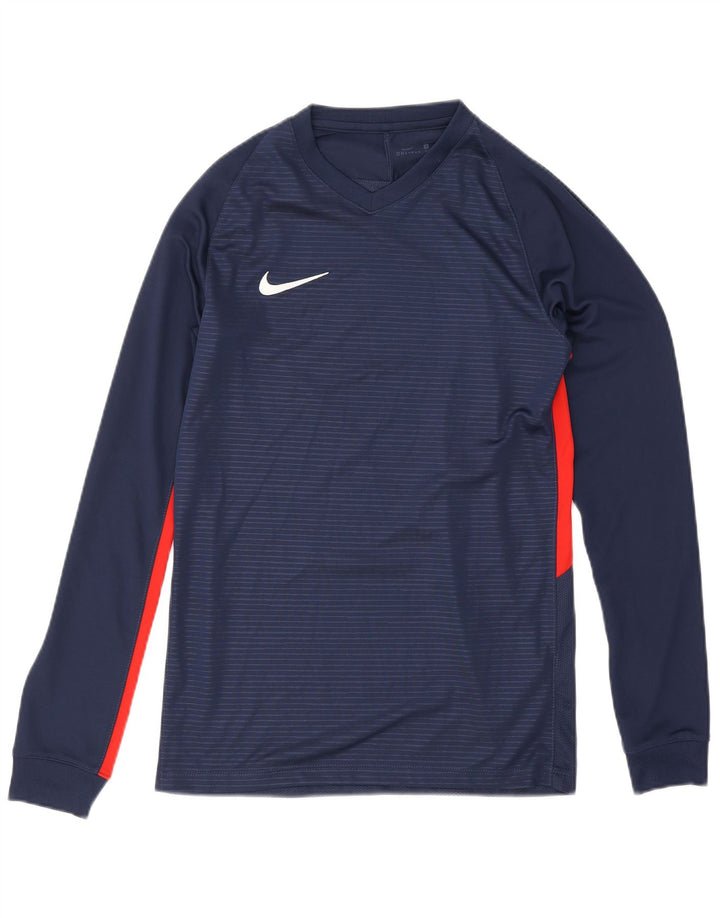 Nike - Maglia da uomo Dri Fit a maniche lunghe, piccola, in poliestere color block blu navy