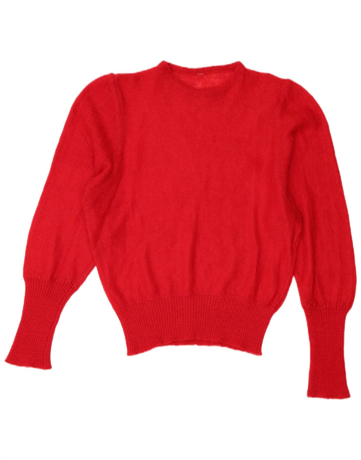 Maglione maglione vintage da donna con scollo a barca UK 12 rosso medio
