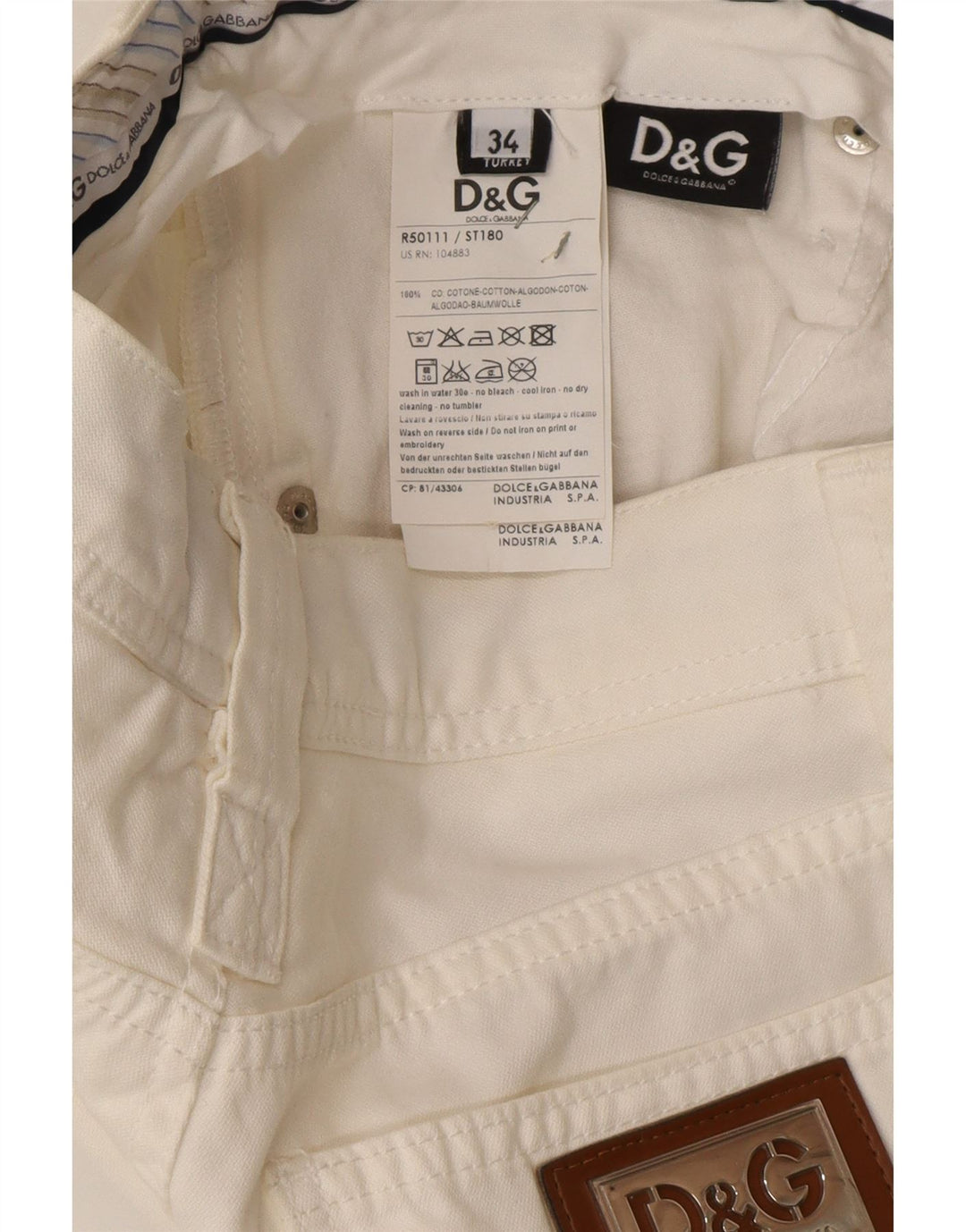 DOLCE & GABBANA Jeans dritti da uomo W34 L32 Cotone bianco