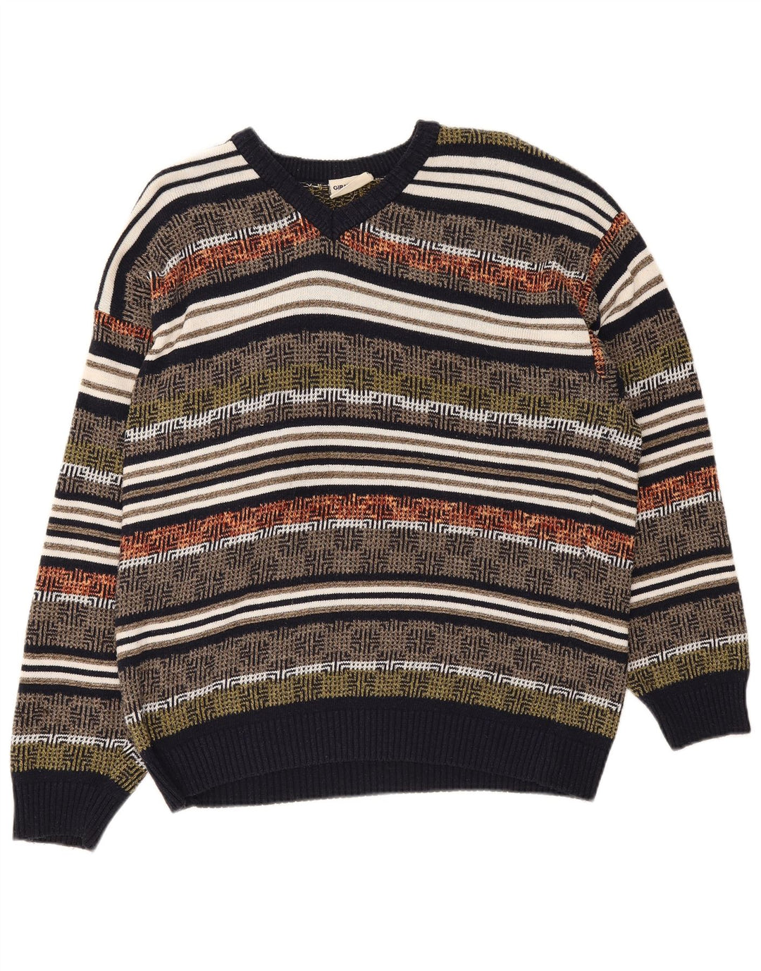 Maglione Giramondo da uomo con scollo a V grande geometrico multicolore