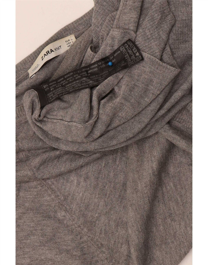 Top Blusa Donna Zara UK 14 Large Viscosa Grigia