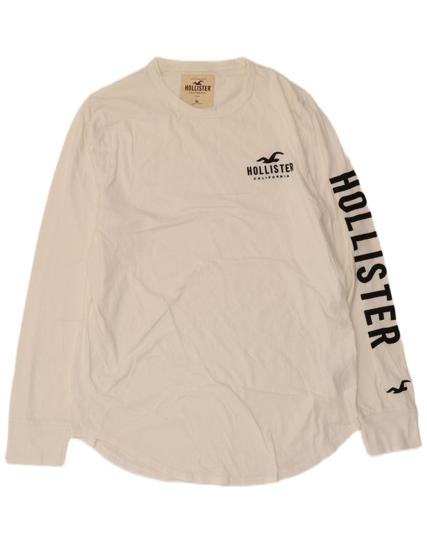 Top Hollister da uomo con grafica a maniche lunghe XL in cotone bianco
