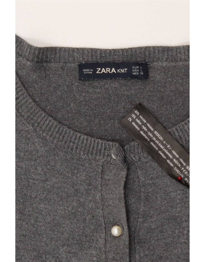 Maglione cardigan da donna Zara UK 14 grande viscosa grigia