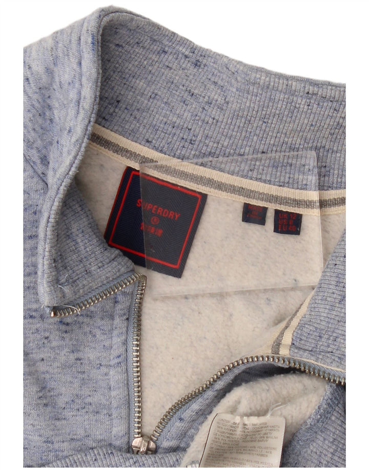 Felpa da donna con collo con zip SUPERDRY, maglione UK 12, blu medio screziato
