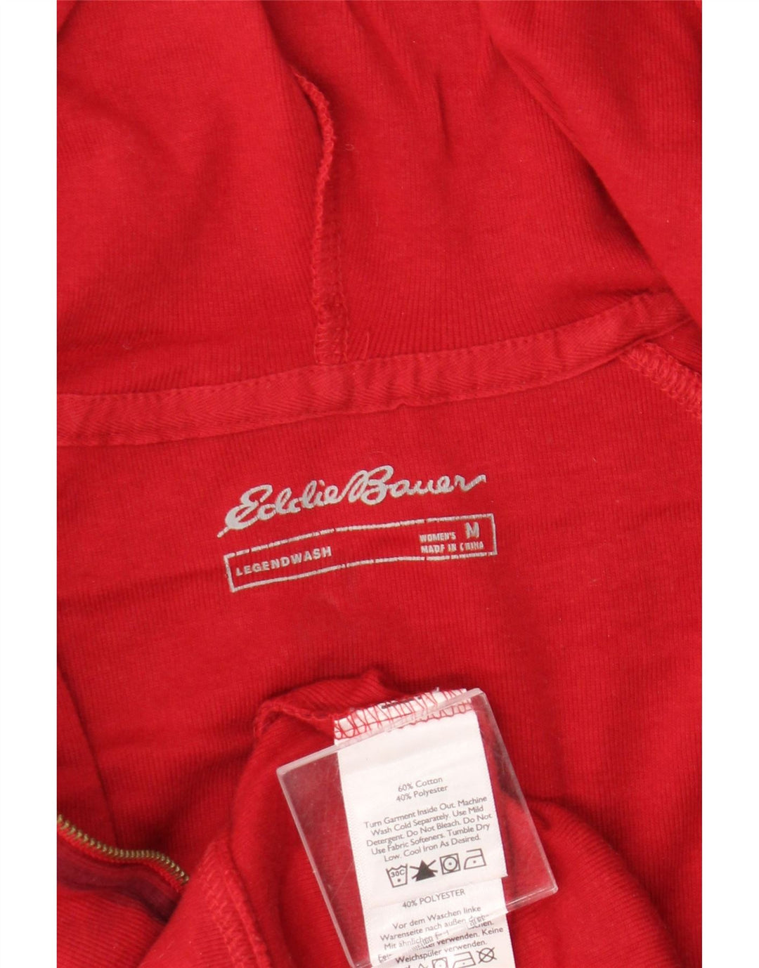 Maglione con cappuccio e zip da donna Eddie Bauer UK 14 Cotone a quadri rosso medio