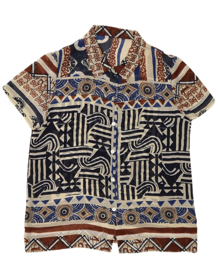 Camicetta vintage da donna trasparente con camicia trasparente UK 18 XL multicolore geometrica