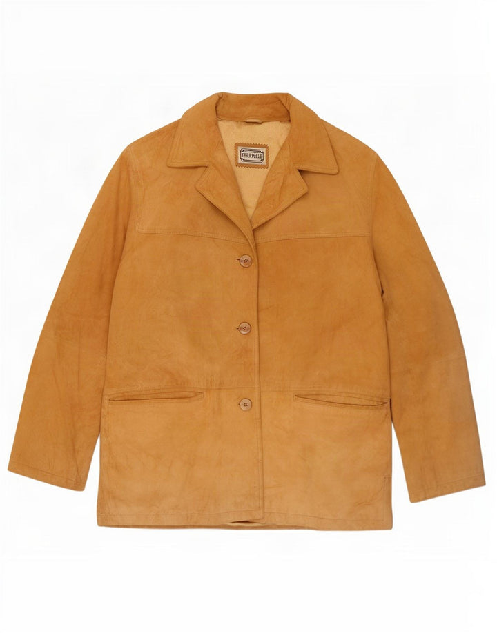 Giacca vintage in pelle scamosciata da donna IT 46 grande in pelle marrone