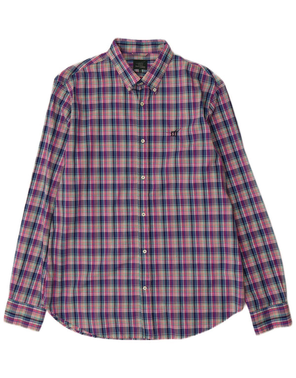 Camicia da uomo Henry Cottons taglia 43 XL in cotone a quadri multicolore