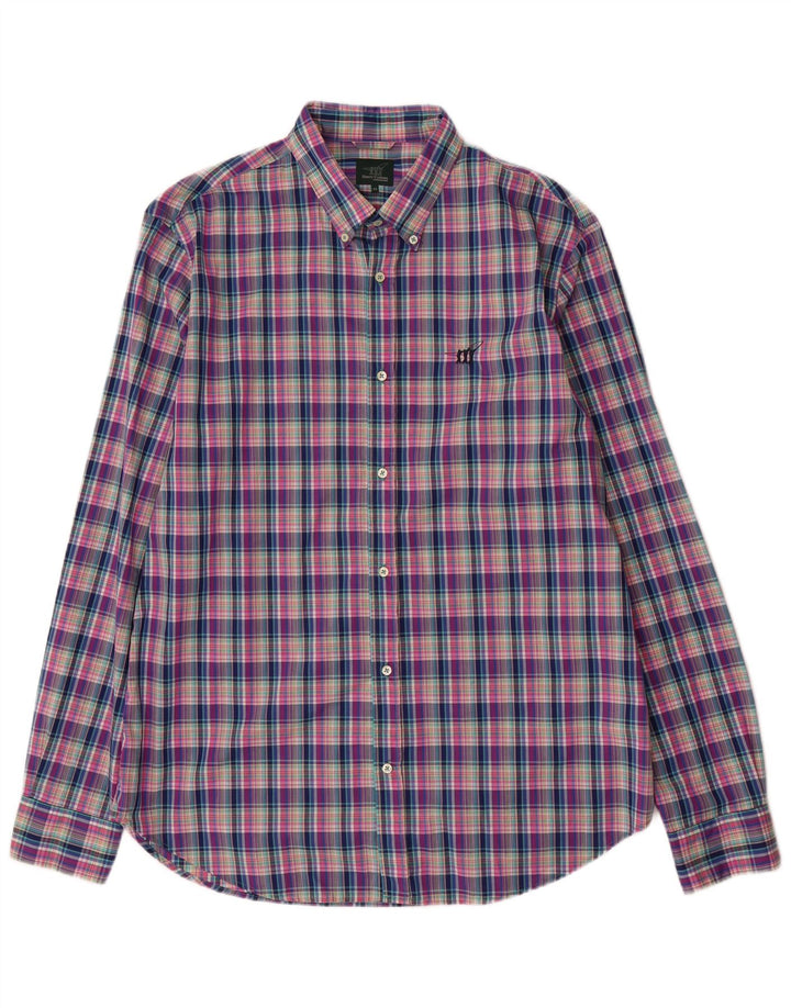 Camicia da uomo Henry Cottons taglia 43 XL in cotone a quadri multicolore