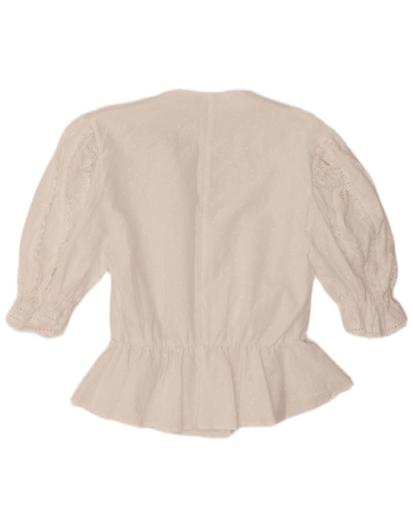 Camicetta camicia a maniche corte da donna VINTAGE UK 14 medio bianco maculato