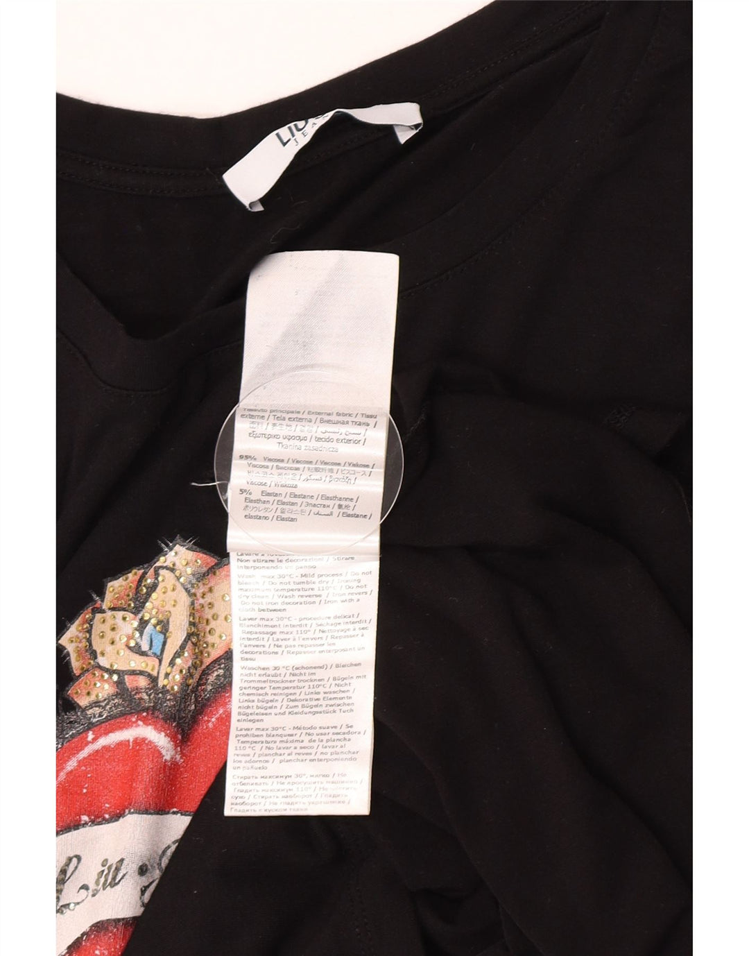 T-shirt grafica da donna Liu Jo Top UK 12 Medium Black Viscosa