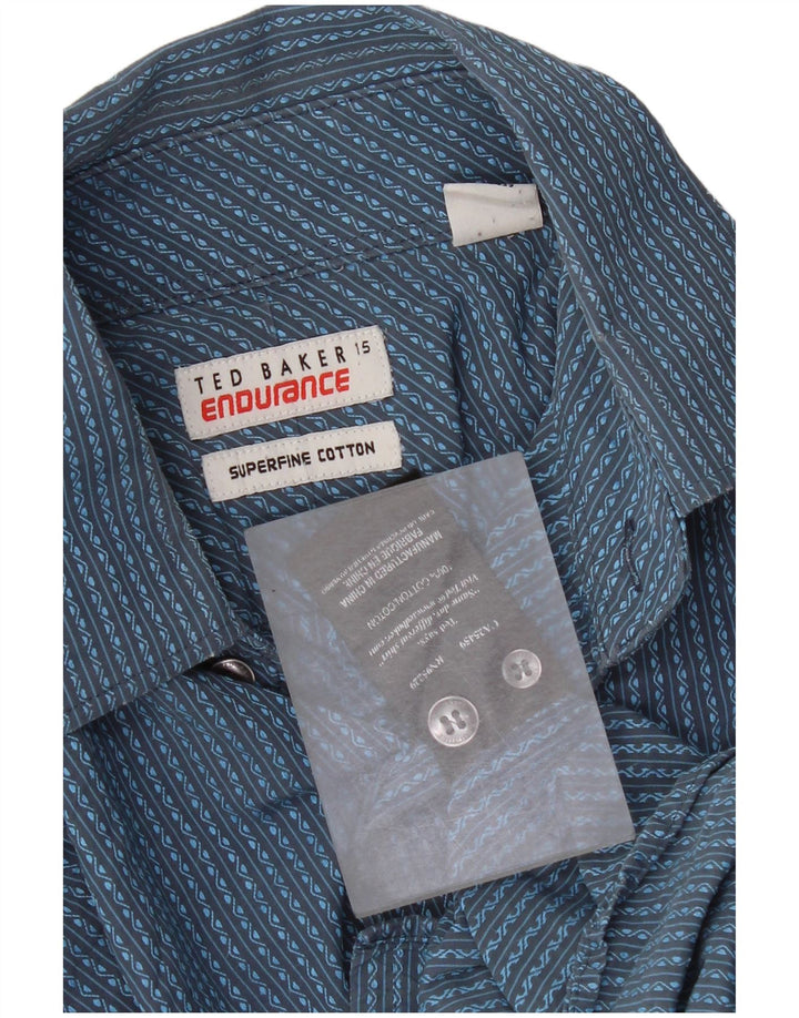 Camicia formale da uomo Ted Baker taglia 15 cotone gessato blu medio