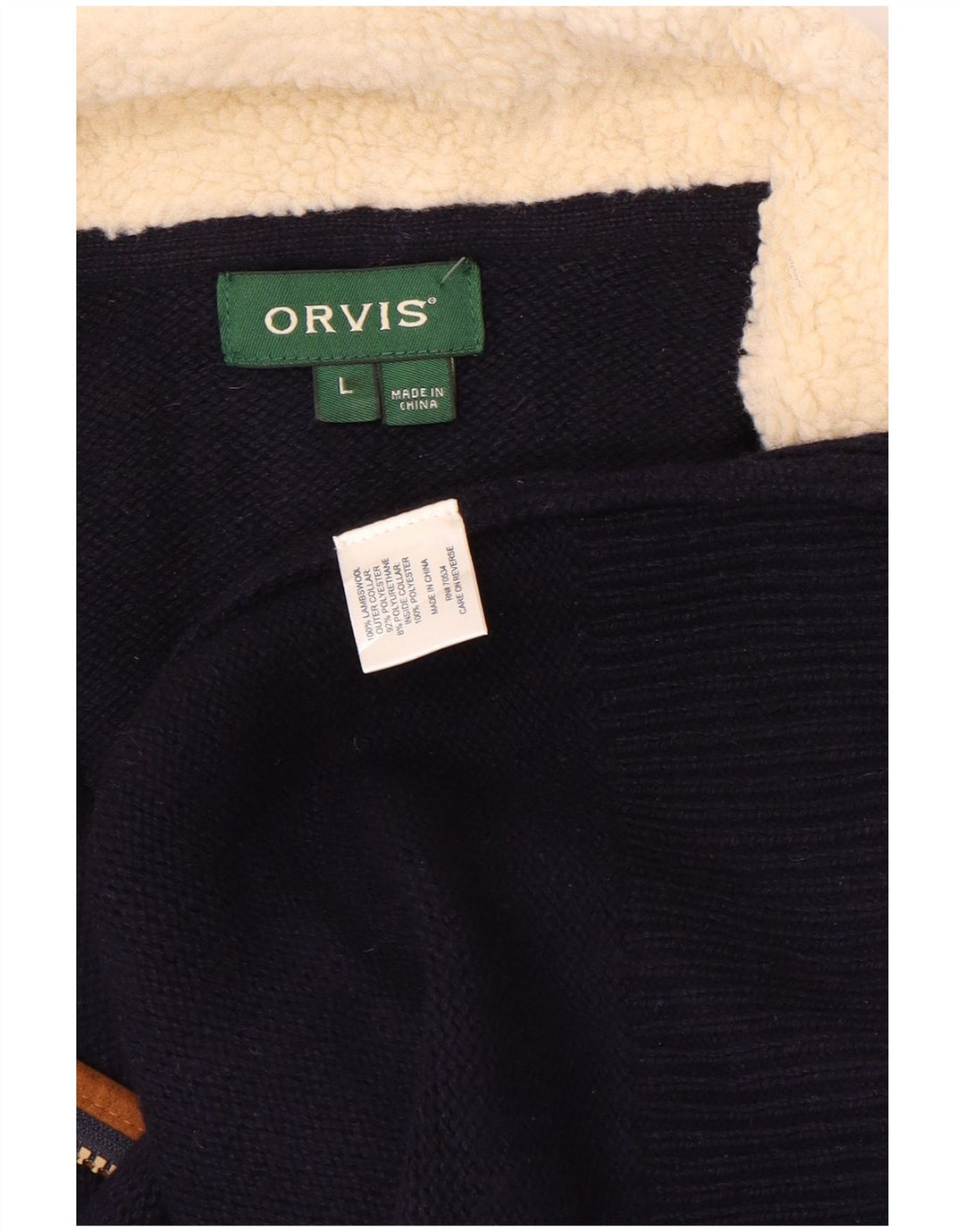 ORVIS Maglione da uomo con zip e collo, grande, in lana d'agnello color block blu navy