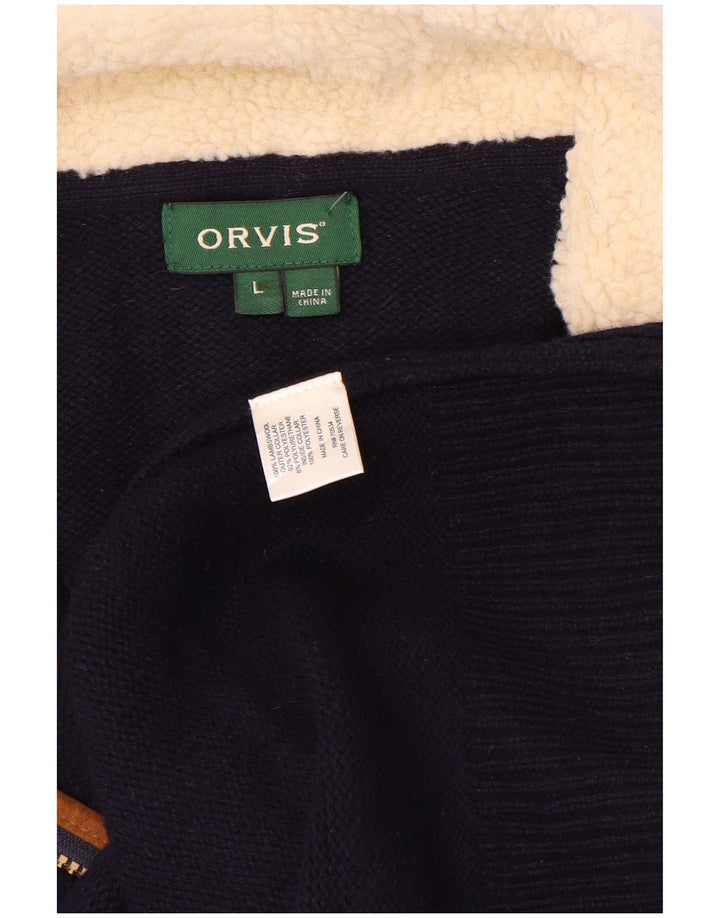 ORVIS Maglione da uomo con zip e collo, grande, in lana d'agnello color block blu navy