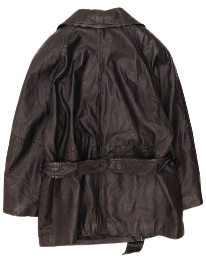 Cappotto oversize in pelle doppiopetto vintage da donna EU 40 medio nero