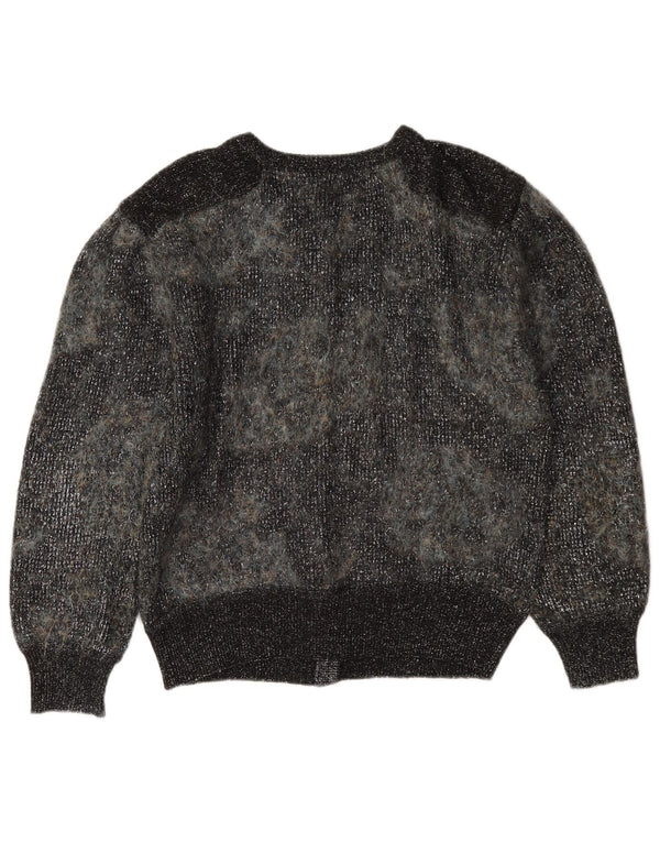 Maglione cardigan da donna vintage UK 12 Mohair screziato grigio medio