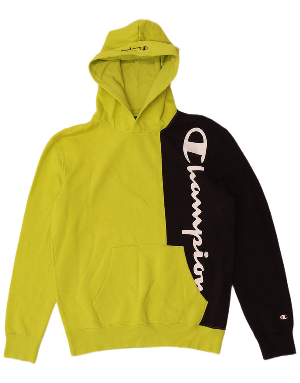 Maglione con cappuccio grafico da uomo Champion in cotone color block verde medio