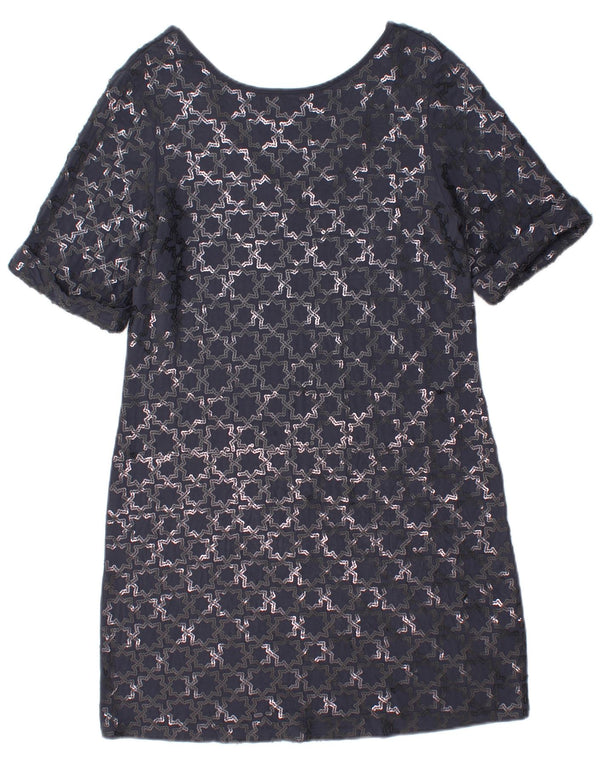 Abito a trapezio a maniche corte da donna Monsoon UK 12 Medio Blu Navy geometrico