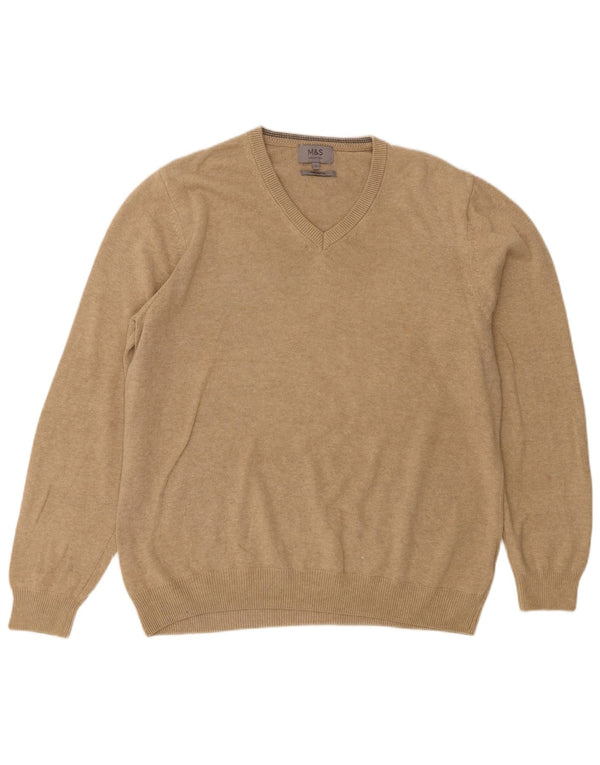 Maglione da uomo con scollo a V Marks & Spencer grande in cotone beige