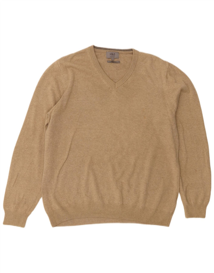 Maglione da uomo con scollo a V Marks & Spencer grande in cotone beige