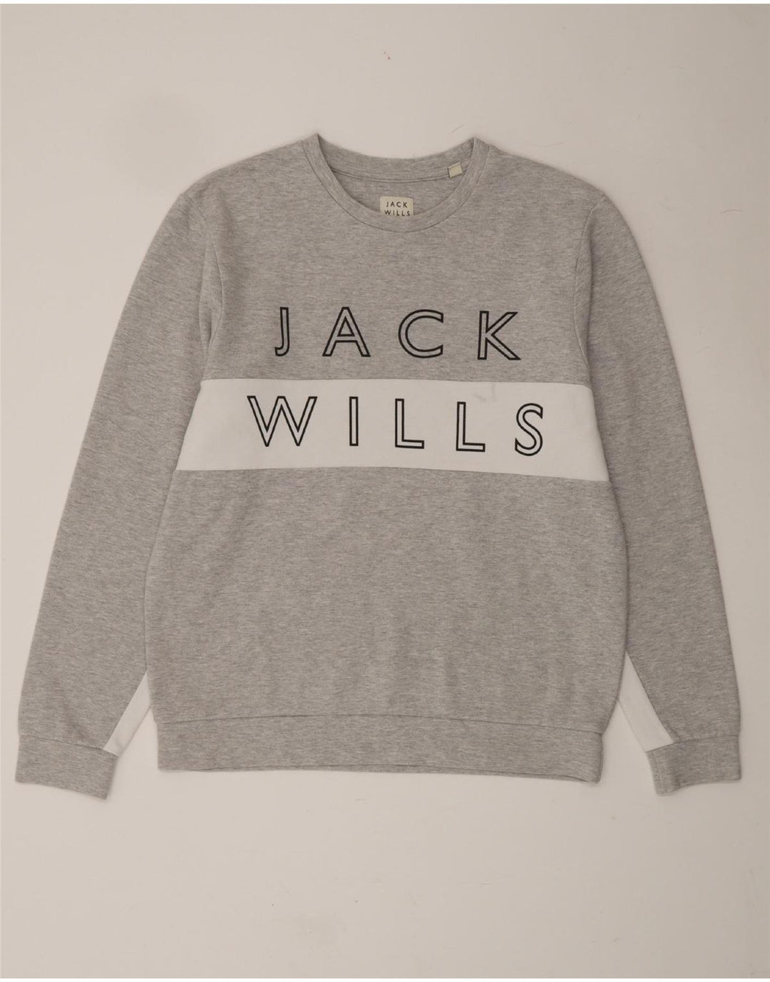 JACK WILLS Womens Graphic Sweatshirt Jumper UK 16 Large Grey Colourblock