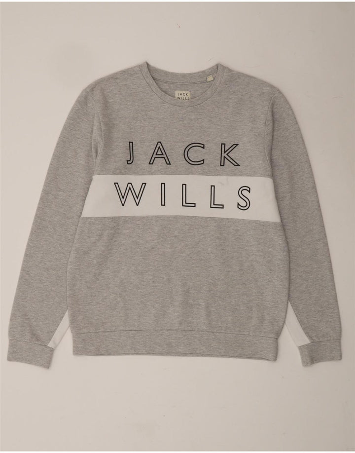 JACK WILLS Womens Graphic Sweatshirt Jumper UK 16 Large Grey Colourblock