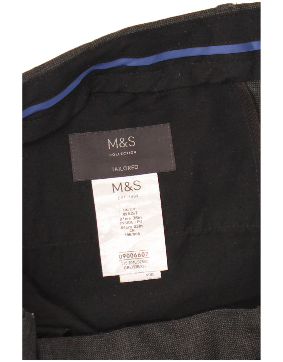 Pantaloni da abito slim sartoriali da uomo Marks & Spencer W36 L33 lana a quadri grigi