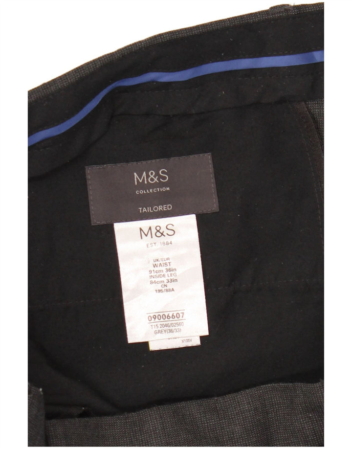 Pantaloni da abito slim sartoriali da uomo Marks & Spencer W36 L33 lana a quadri grigi