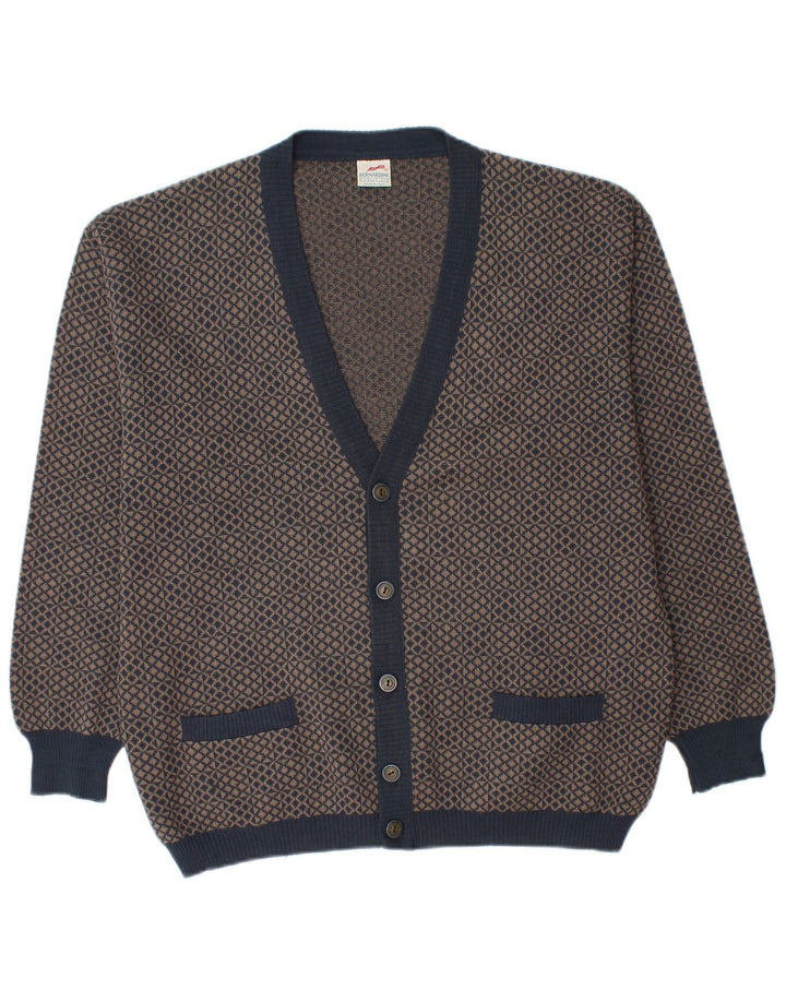 Maglione cardigan da uomo Bernardini lana geometrica media blu navy