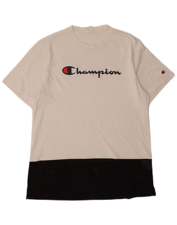 T-shirt grafica da uomo Champion Top XL in cotone color block bianco