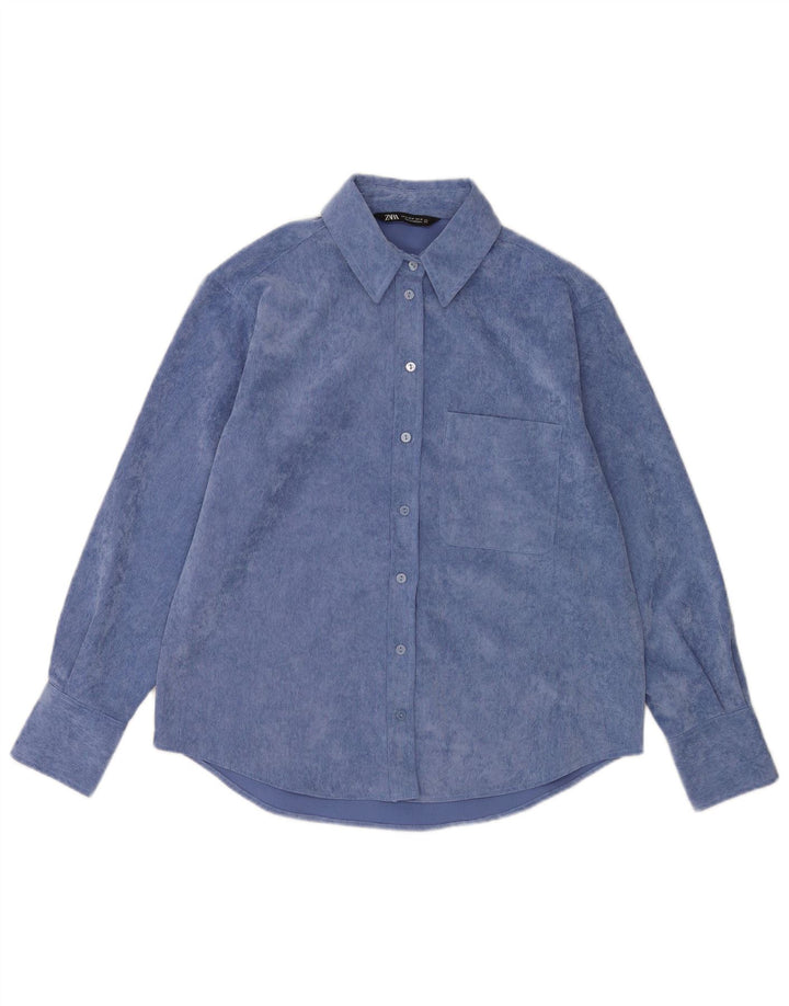 Camicia da donna in velluto a coste Zara UK 14 Poliestere blu medio